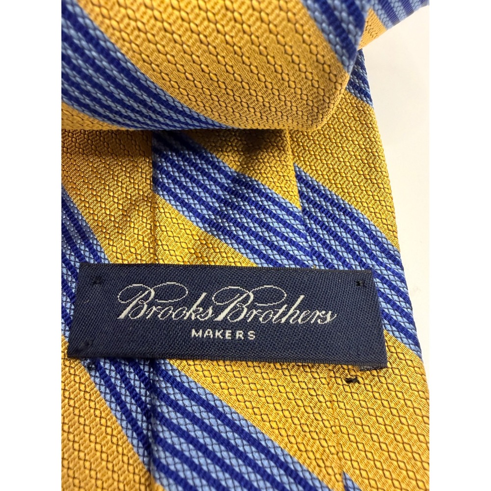 Brooks Brothers Makers Silk Tie Yellow Blue Repp Stripe Woven Italy Made in USA